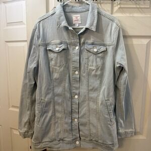 Lularoe Denim Jacket XL Button Up Long Sleeve‎ With Pockets Collared Light Wash